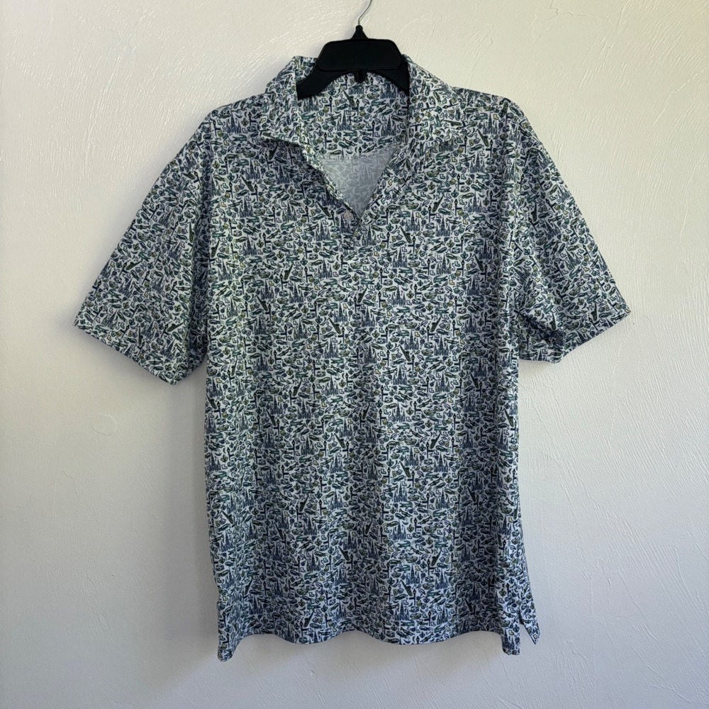 Rhoback The Quarter Golf Polo Shirt Mens Large L White Blue Green Louisiana NOLA